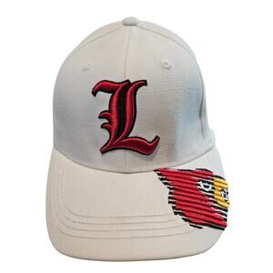 Louisville Cardinals Fitted Hat White Red L Logo Script Embroidered PNG NCAA